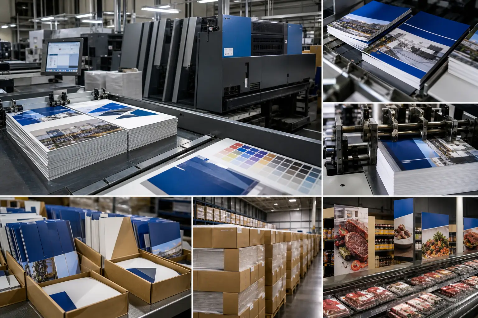 Corporate marketing collateral being finished and organized into multi-location fulfillment kits.