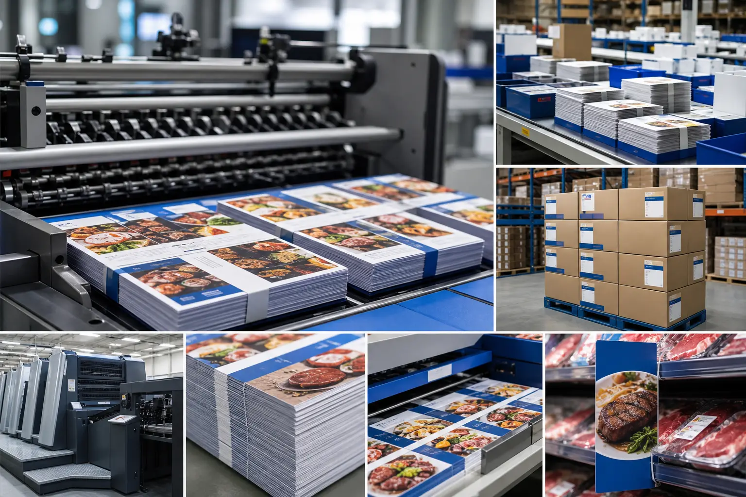 Personalized direct mail pieces and multi-location fulfillment kits in a commercial print production facility.