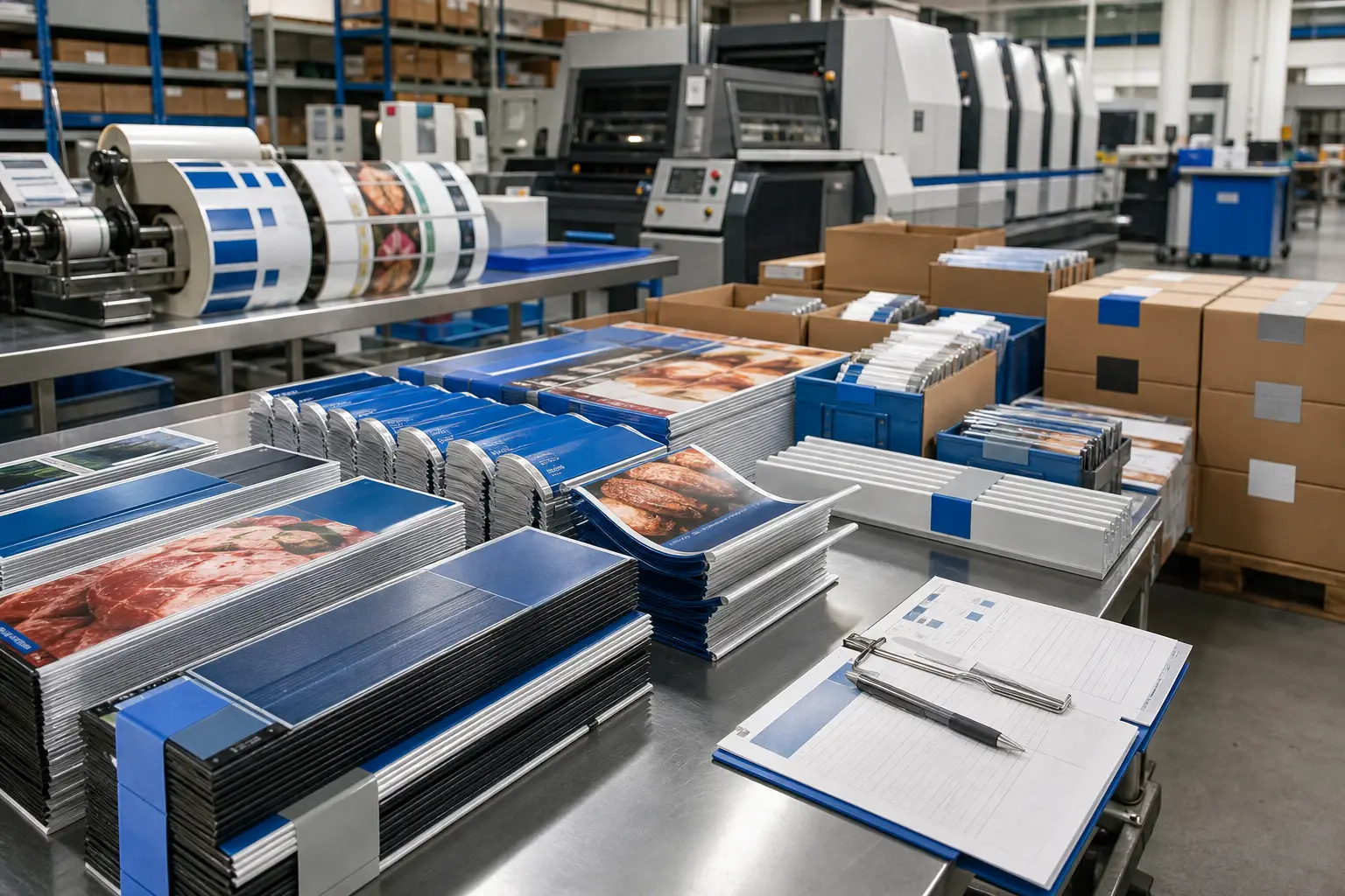 Store-specific retail merchandising materials organized into labeled kits for multi-location distribution.